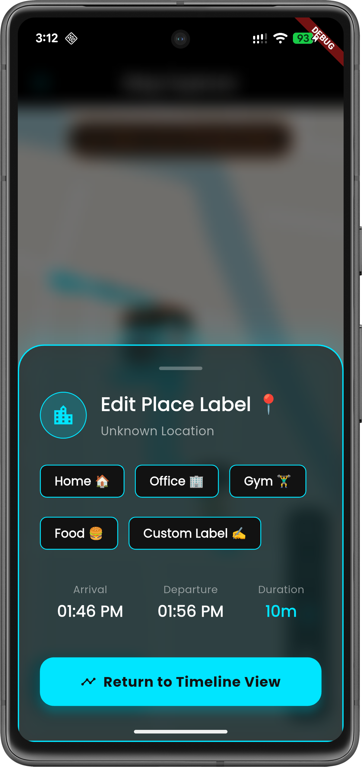 GeoPrints semantic label assignment screen for frequently visited places like Home and Office